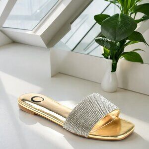Journee Collection Womens Gold Slide Flat Evening Dress Sandals Size 7M NIB